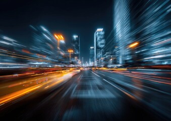 Naklejka premium Night city highway, motion blur