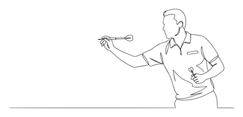 single one line drawing of a man playing darts game vector illustration