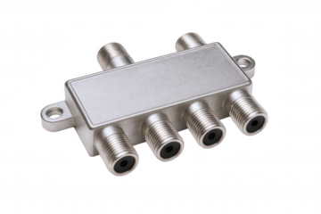 Compact Silver Metal Satellite Signal Splitter with Multiple Connectors for Cable Distribution and Network Expansion