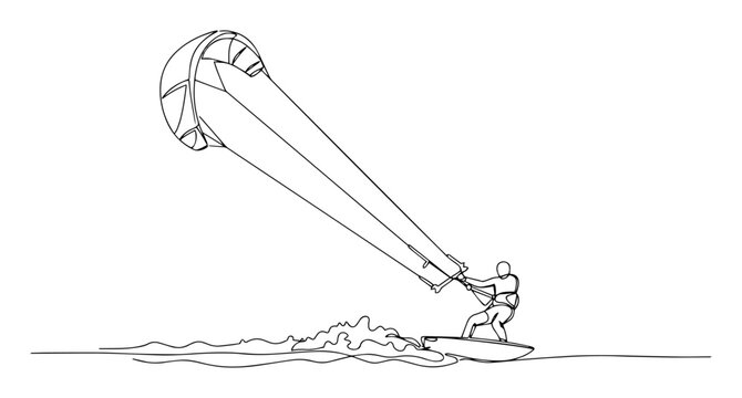 kitesurfing athlete vector line drawing