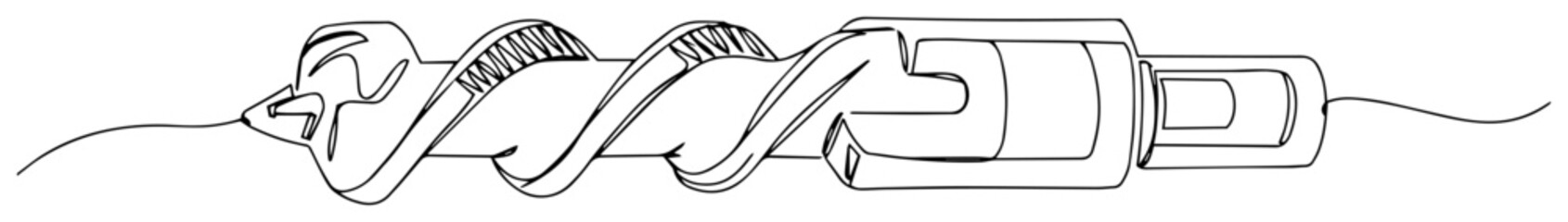 continuous one line drawing of a long auger drill bit