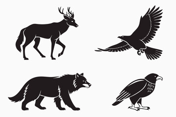 Set of wild animals silhouettes isolated on white background