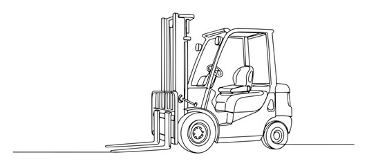 industrial forklift lifting load line art vector