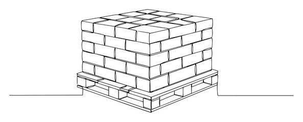 vector illustration of bricks stacked on pallet outline