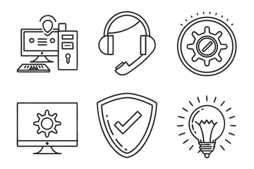 Set of icons for it support, security, and ideas isolated on white background