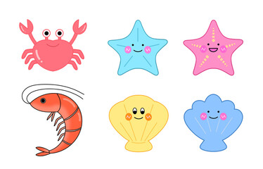 해산물, 새우, 조개, 게, 불가사리, 스티커