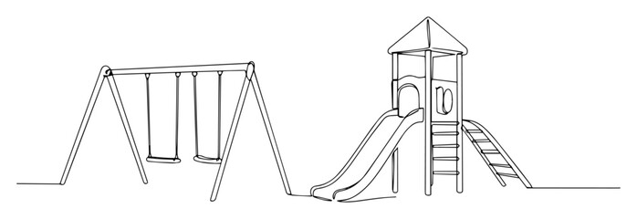 one continuous line drawing of a children's playground equipment vector