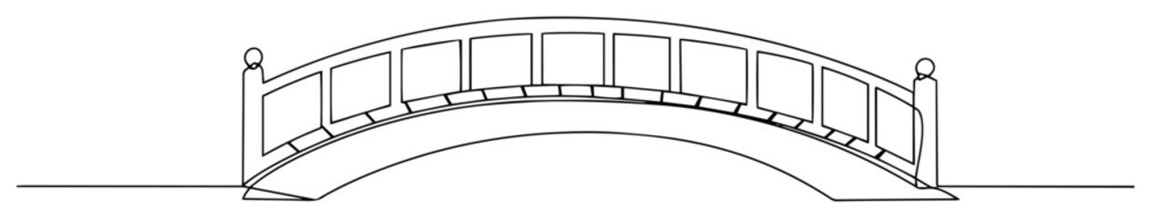 continuous one line drawing of an arched footbridge in a park vector outline sketch