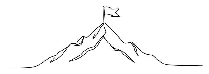 continuous one line drawing of a mountain peak with a flag achievement concept vector design © Wieslaw