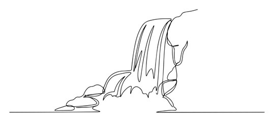 continuous one line drawing of a scenic waterfall landscape nature vector illustration © Wieslaw
