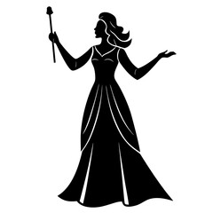 Fototapeta premium Black silhouette woman holding staff opera singer