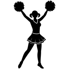 Cheerleader with pom poms silhouette black white