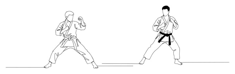 karate fighter ready stance martial arts line icon vector monoline outline