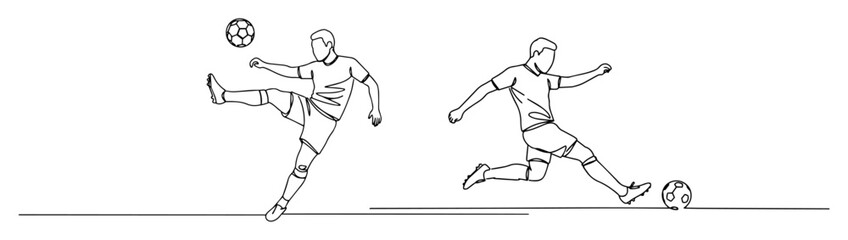 football soccer player kicking ball sport action vector monoline outline © Wieslaw