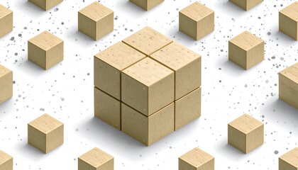 Fototapeta premium Isometric View of Wooden Cubes Forming a Larger Cube on White Background