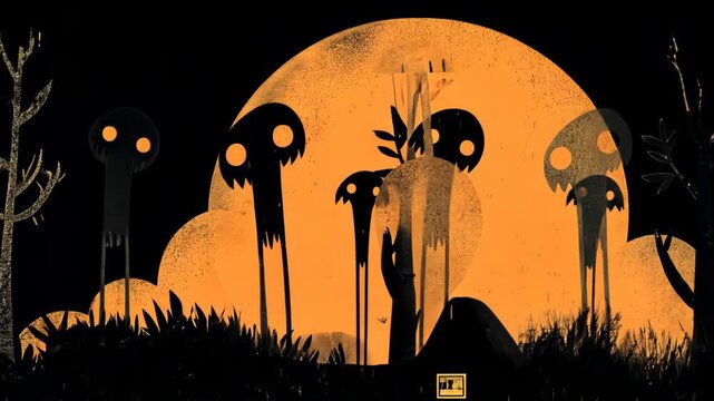 Funny Cartoon Skeleton Skull Ghost Illustration for Halloween Retro Art