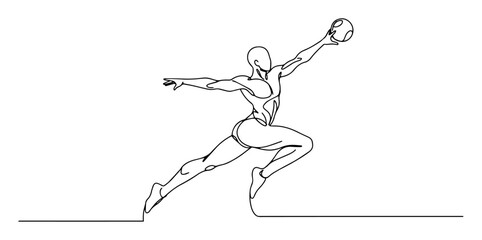 handball player jump shot monoline thin lineart vector