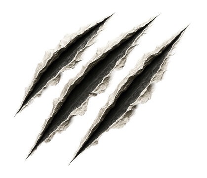 Three realistic claw marks with jagged edges and a shadow effect on transparent background.