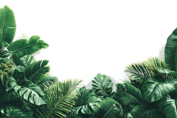 Tropical foliage border on white background