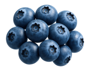 A cluster of fresh, ripe blueberries showcasing their rich blue color and smooth texture on transparent background.