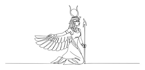 ancient egyptian goddess with wings vector outline monoline