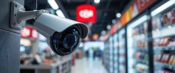Fototapeta premium A security camera monitoring a bright retail store aisle
