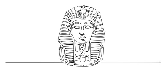 continuous one line drawing of pharaoh tutankhamun's golden mask ancient egypt vector