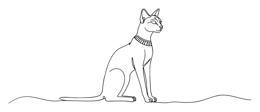 continuous one line drawing of the egyptian cat goddess bastet vector lineart