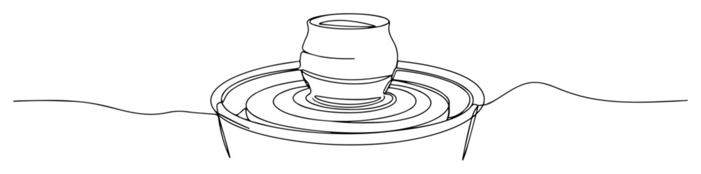 pottery wheel with clay vase monoline thin lineart vector