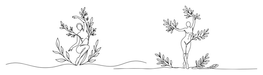 desert plants cactus and flora vector outline monoline