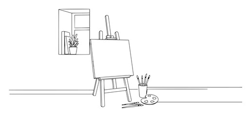 art easel with tools studio interior vector monoline outline © Wieslaw
