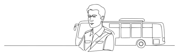one continuous line drawing of a bus driver in uniform vector lineart