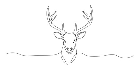 deer head antlers wildlife nature monoline thin vector illustration lineart contour design