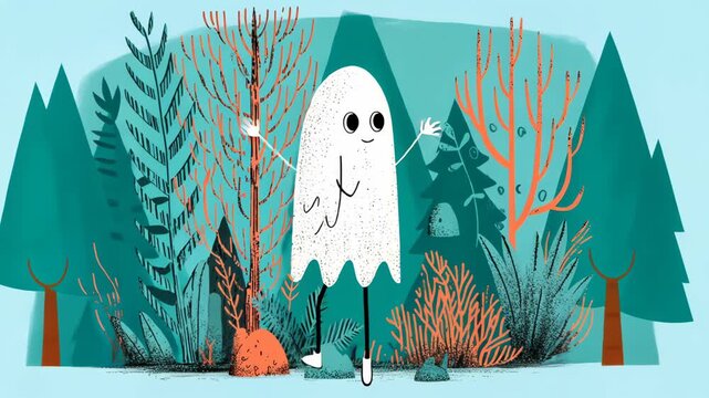 Funny Cartoon Ghost Illustration for Halloween Fun with Retro 2D Art and Spooky Monsters