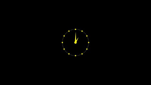 Simple Clock Loop, 12 hours 4K time lapse video .Minimalist clock icon with others hands and markers . black background .