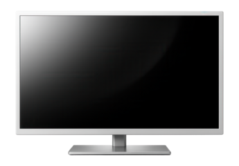 Sleek modern flat-screen television with a thin silver frame and wide display on a transparent background.