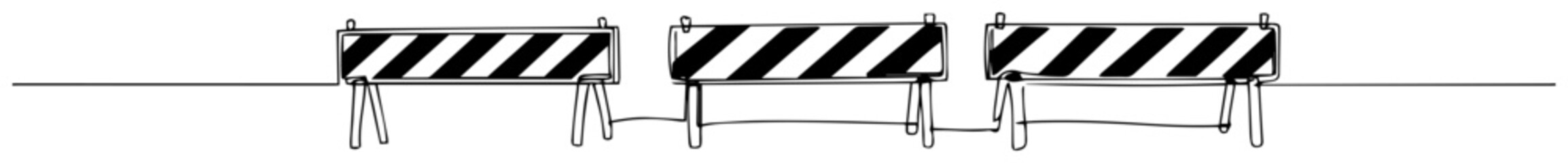 continuous one line drawing of striped roadwork barriers a construction safety warning sign vector lineart design