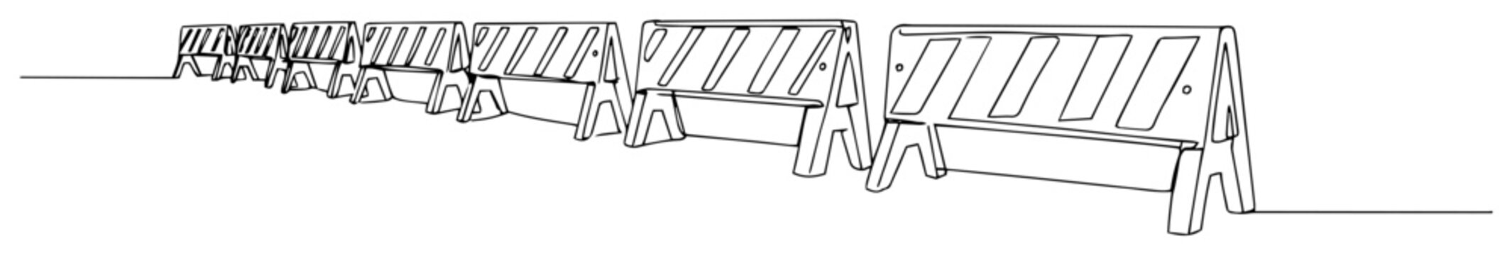 row of barricade barriers construction roadblock safety scene monoline thin vector lineart outline design