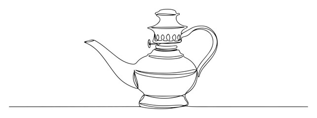 continuous one line drawing of a vintage arabic dallah or teapot a traditional coffee pot vector lineart illustration