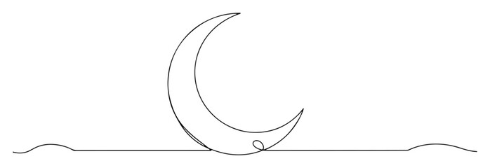 continuous one line drawing of a crescent moon a simple night sky symbol for ramadan or sleeping vector sketch lineart