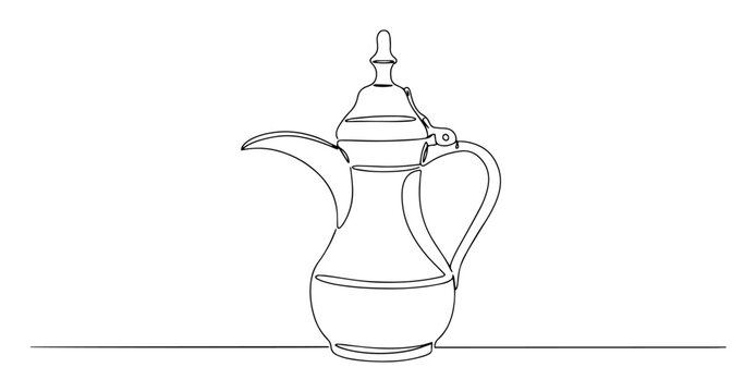 continuous one line drawing of an ornate arabic dallah coffee pot a traditional beverage server vector lineart sketch