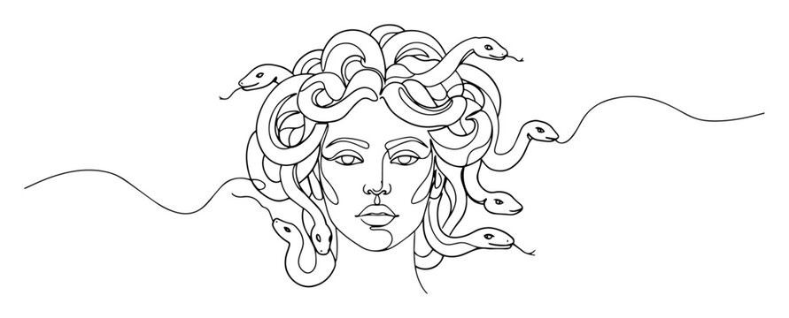 medusa gorgon head greek mythology continuous one line drawing