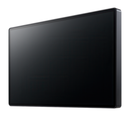 Modern flat-screen television with sleek black frame, showcasing minimalist design on transparent background.
