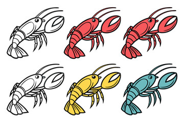 Collection of lobsters in different colors isolated on white background