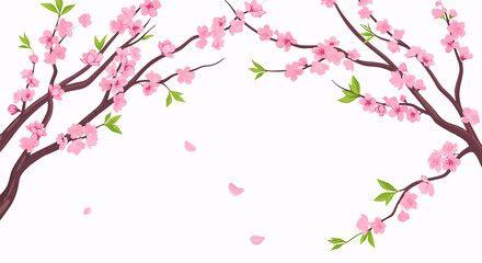 Vector Minimalist Floral SVG Illustration with Pink Blossom Branches in Flat Design Style
