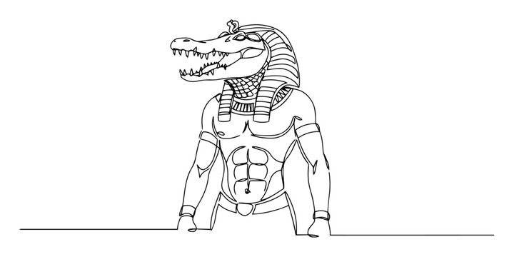 ancient egyptian god sobek crocodile head outline vector illustration