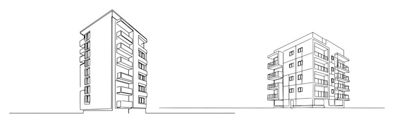continuous one line drawing of two modern apartment buildings a residential real estate complex in the city vector architecture lineart
