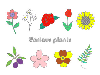 ポップでカラフルな花と植物のアイコンイラスト