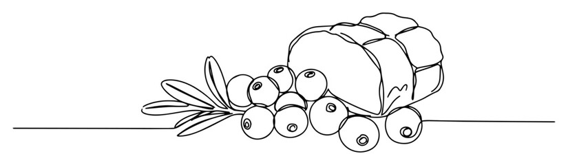 continuous one line drawing of a goat cheese log with cranberries and rosemary a gourmet appetizer vector food lineart design