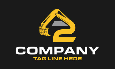 Number 2  Arm Excavator Rake, Folding Rake logo template vector. Heavy equipment logo vector for construction company.